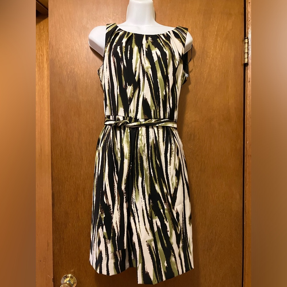 EMMA & MICHELE Women Size 6P Black Cream Green Sleeveless Dress